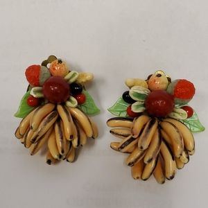 Vintage colorful fruit cluster clip on earrings